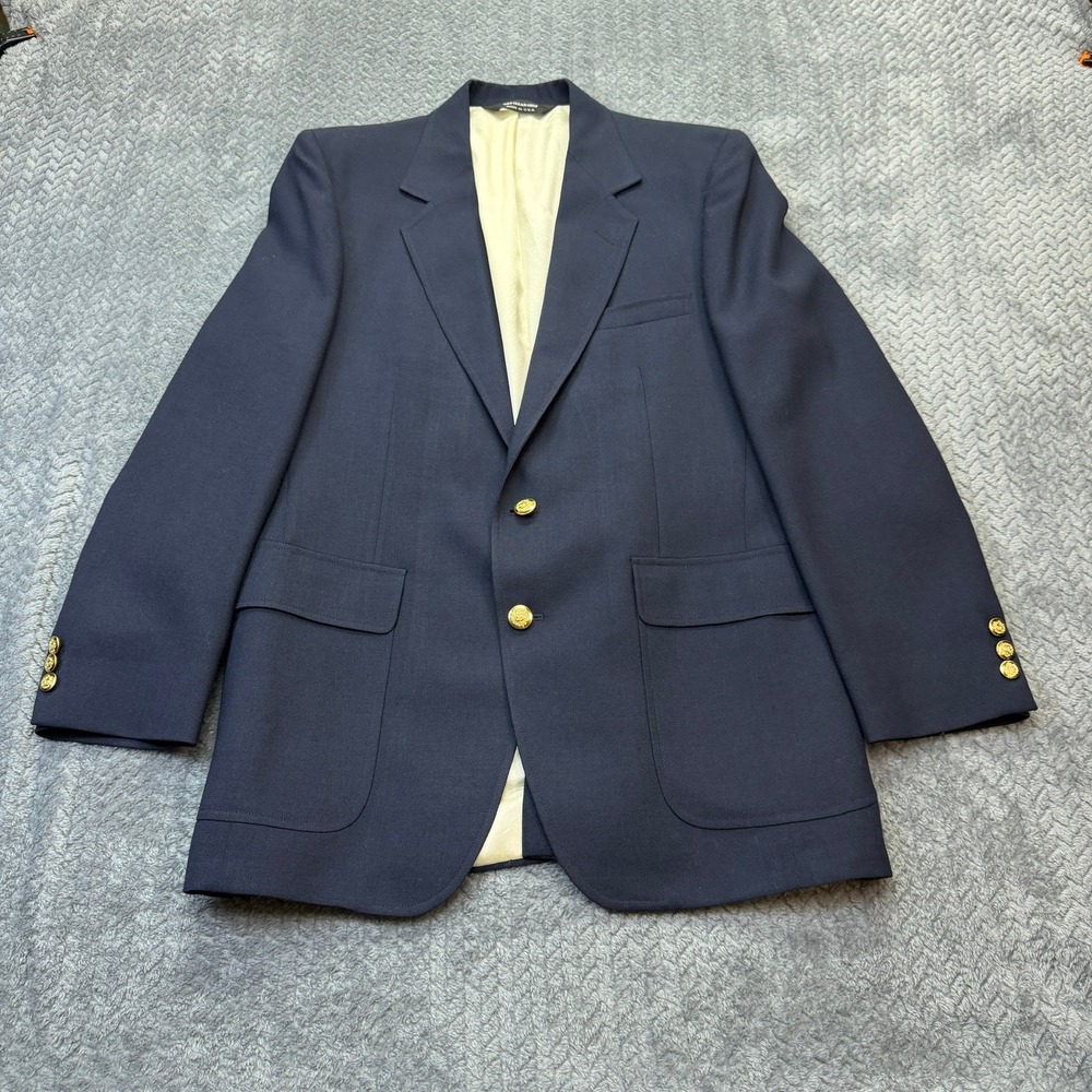 John Alexander Blazer Mens 39 Navy Blue Gold Crest Buttons USA Made